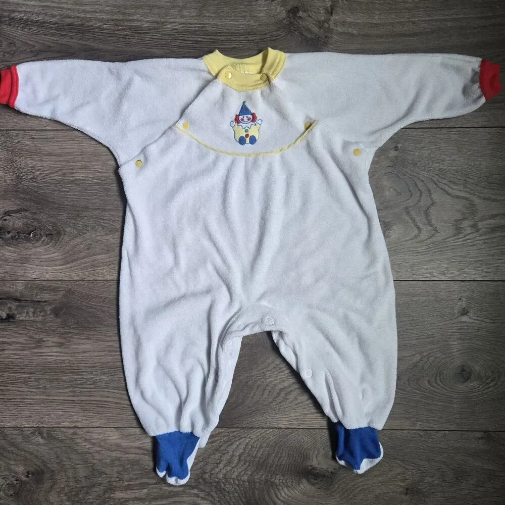 Vintage Carters Clown Sleeper Footie Pajamas 3-6 Months Terry Cloth Red Blue Y2K